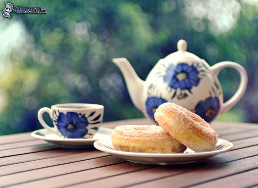 breakfast, donuts, teapot