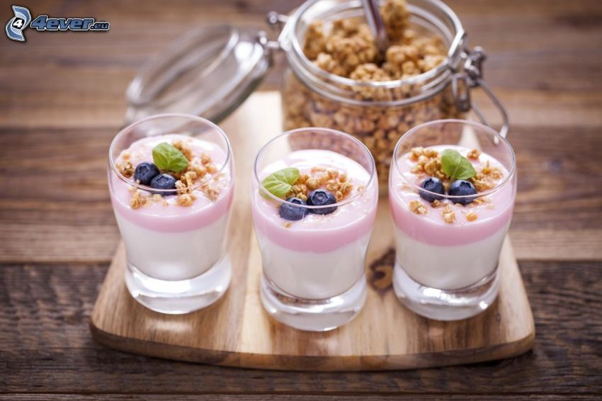 breakfast, yogurts, muesli, blueberries