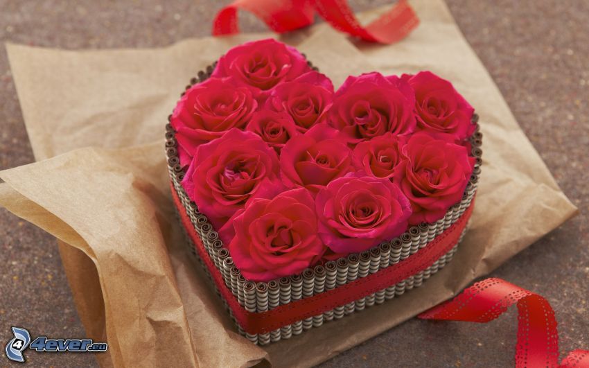 cake, red roses, heart