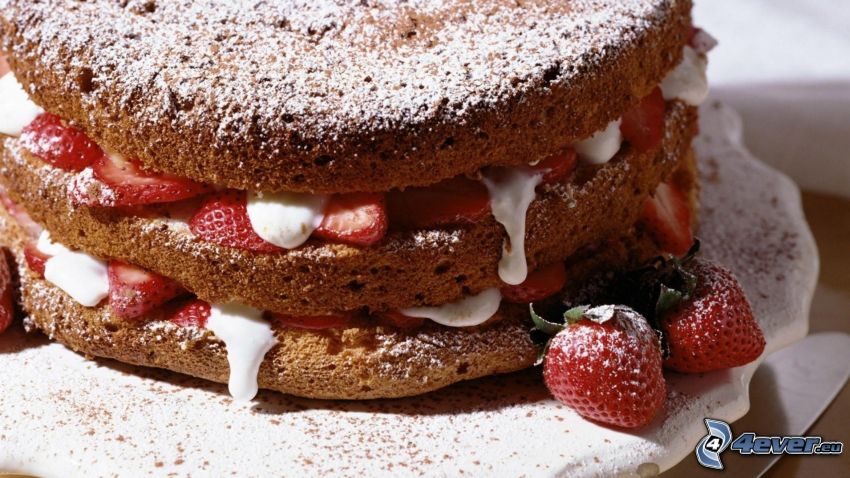cake with strawberries, fruit cake