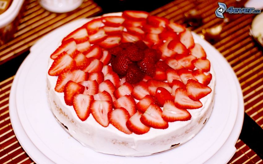 cake with strawberries, fruit cake