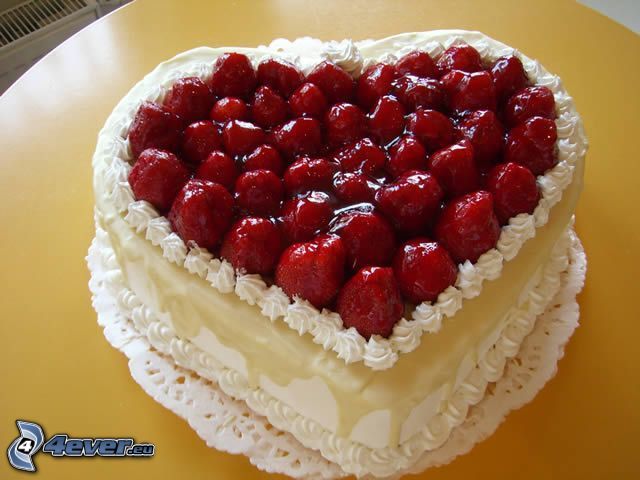 cake with strawberries, heart