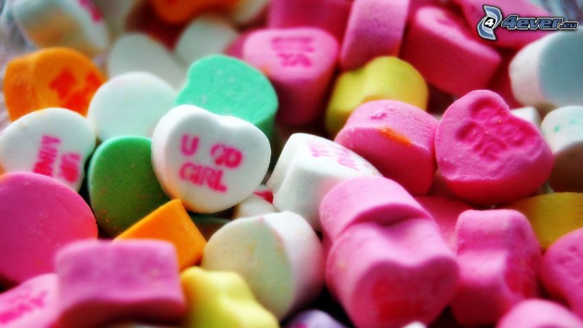 candy, colorful hearts