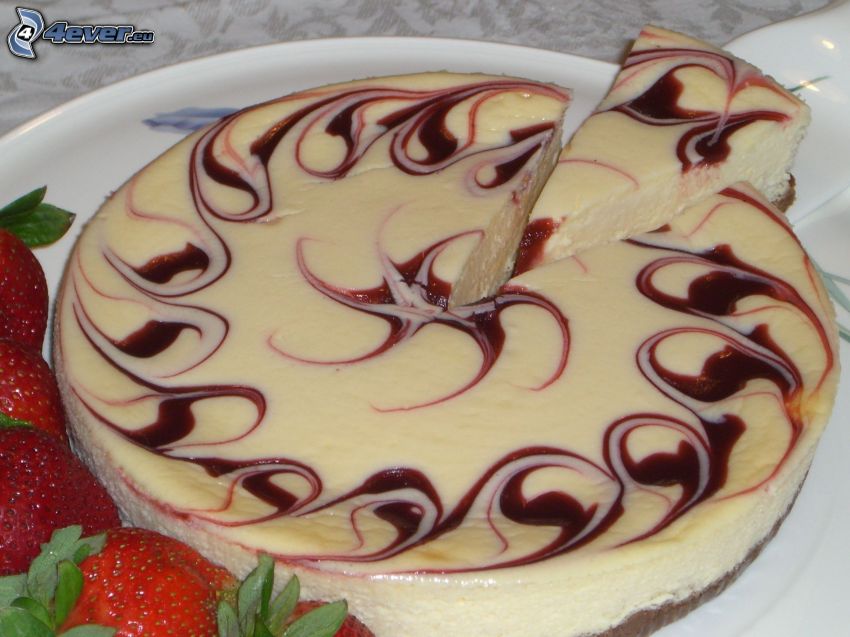 cheesecake, strawberries