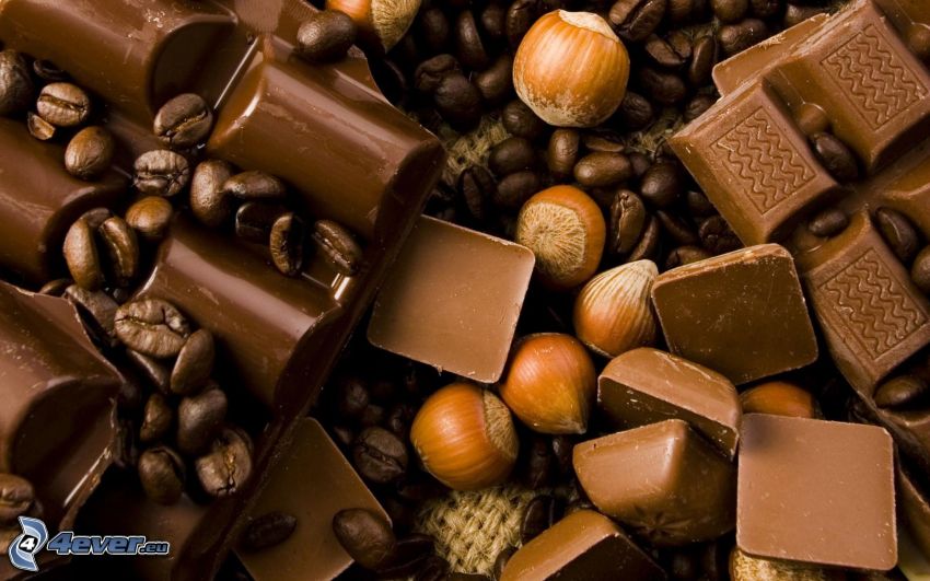 chocolate, nuts, coffee beans
