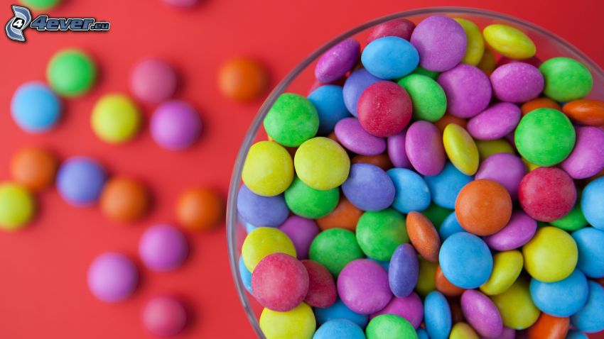 colorful candy, Smarties, bowl