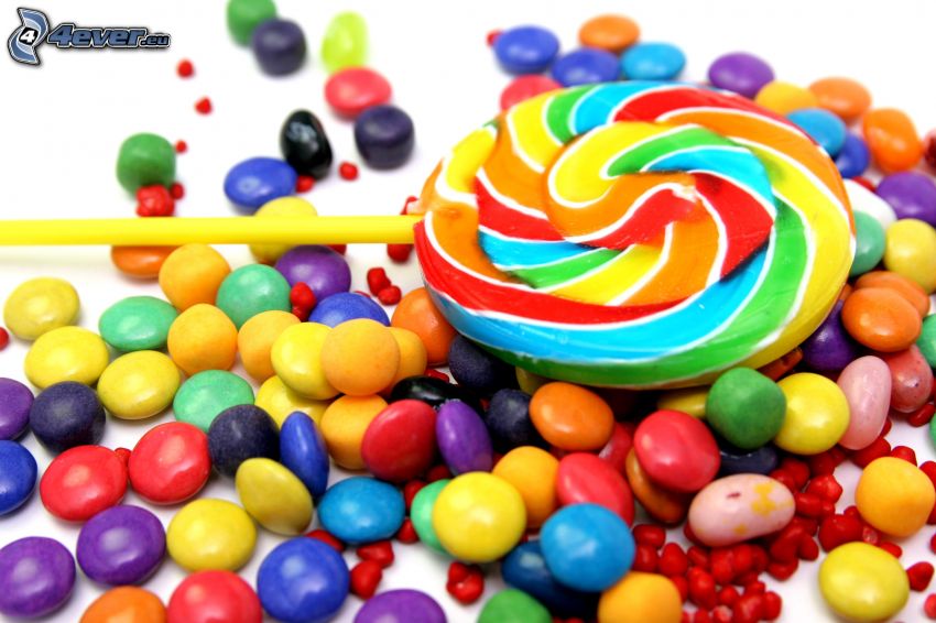 colorful lollipop, Smarties, candy