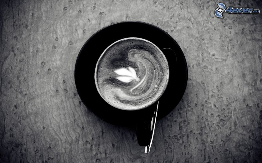 cup of coffee, leaf, latte art