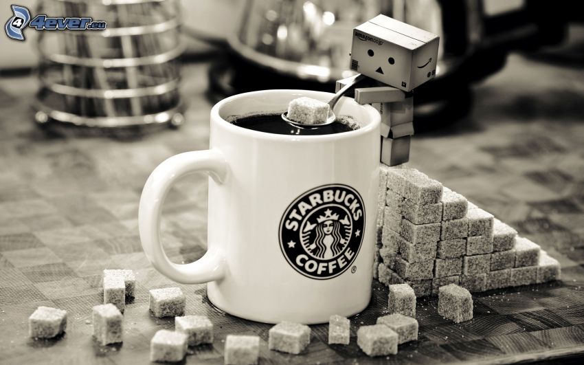 cup of coffee, sugar, robot
