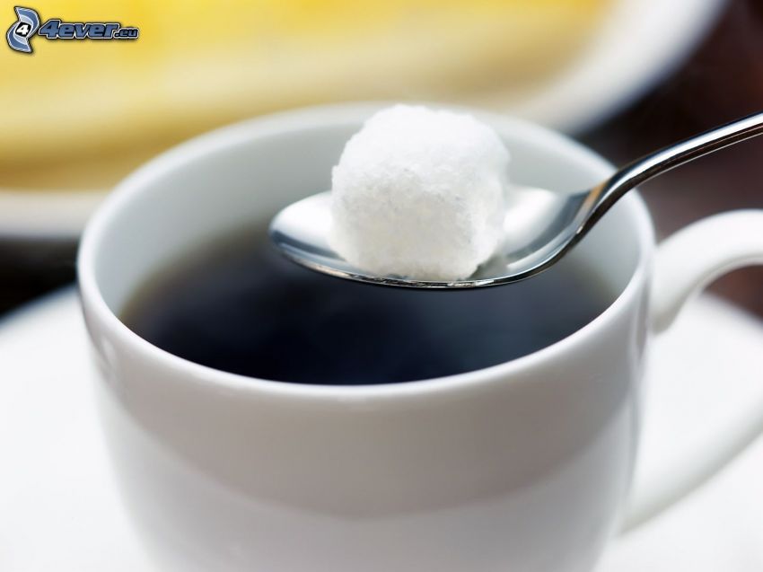 cup of coffee, sugar cubes