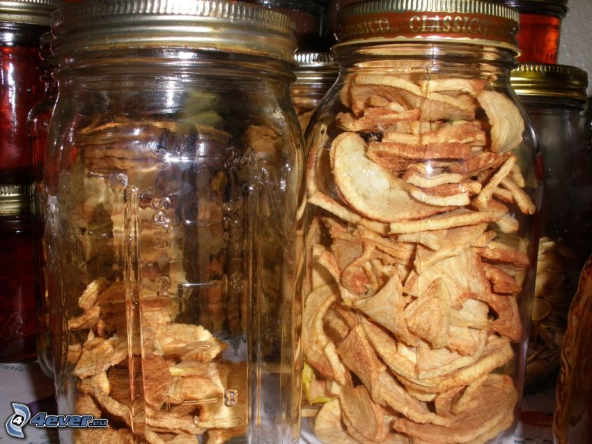 dried apples, glasses