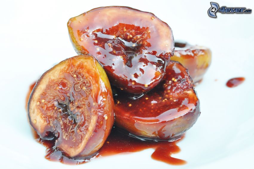 figs, fruit with caramel
