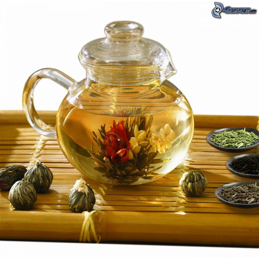 flowering tea, teapot