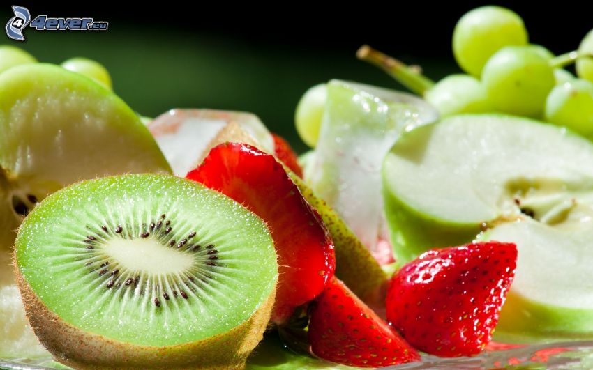 fruit, kiwi, strawberries, apple