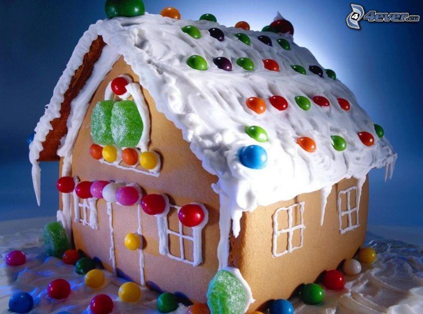 gingerbread houses, colorful candy
