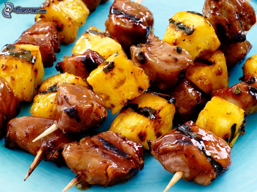 grilled skewer, grilled meat, pineapple