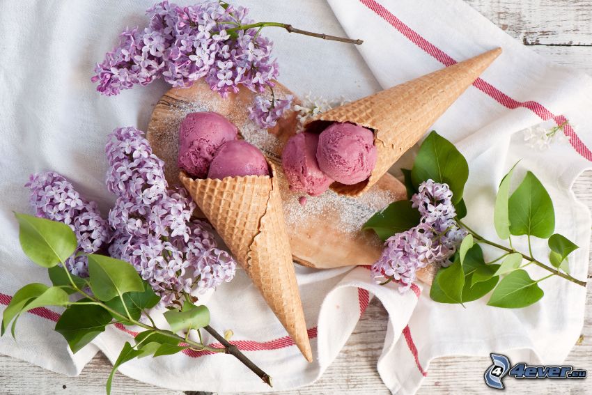 ice cream, cones, lilac