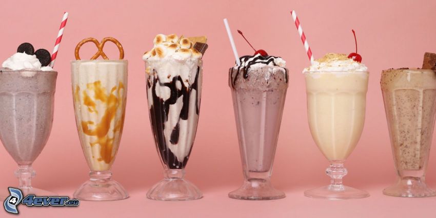 milk shake, cream, straws