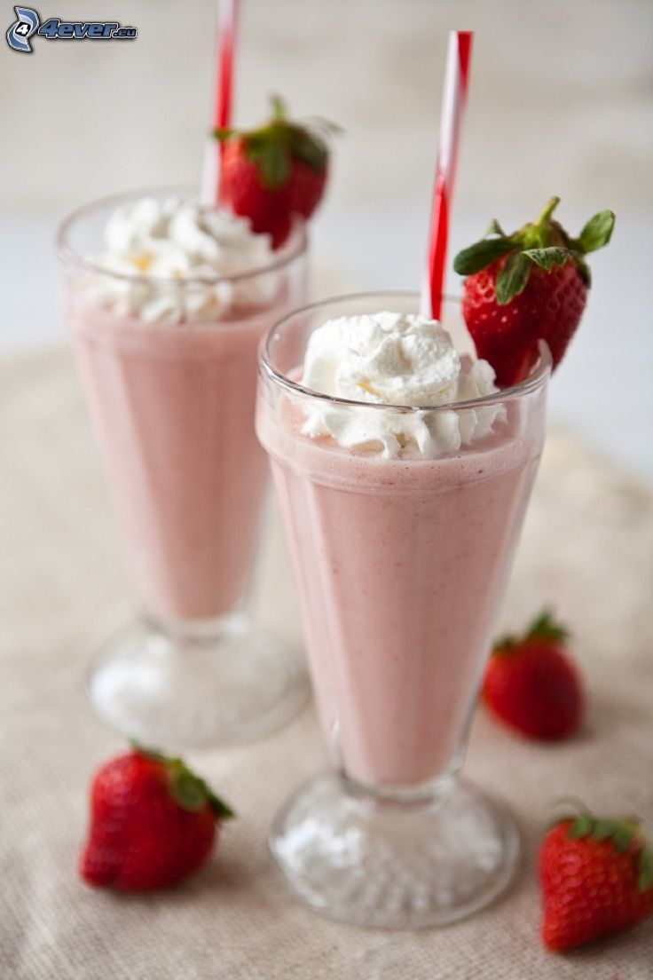 milk shake, strawberries, cream