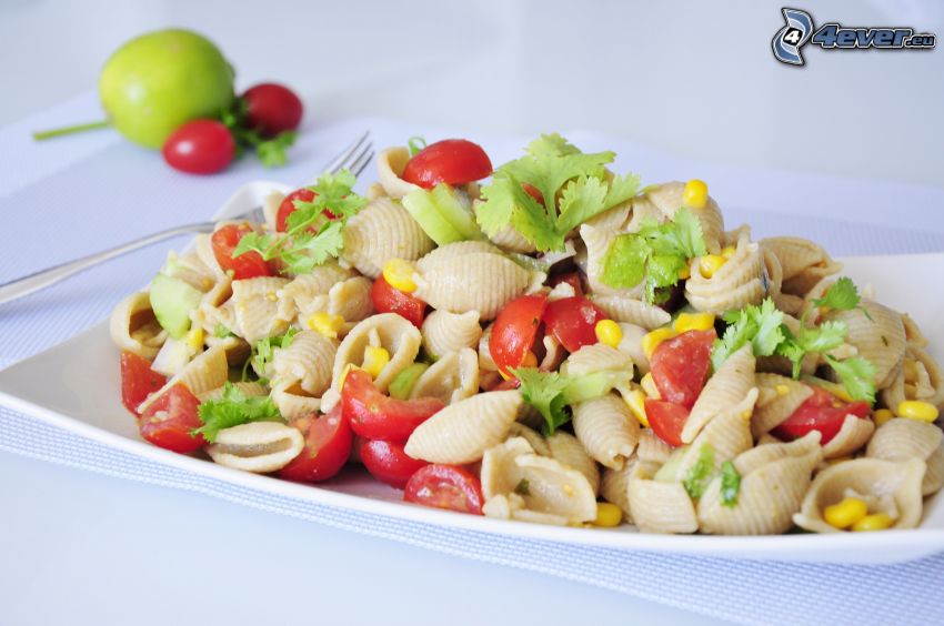 pasta salad, vegetables