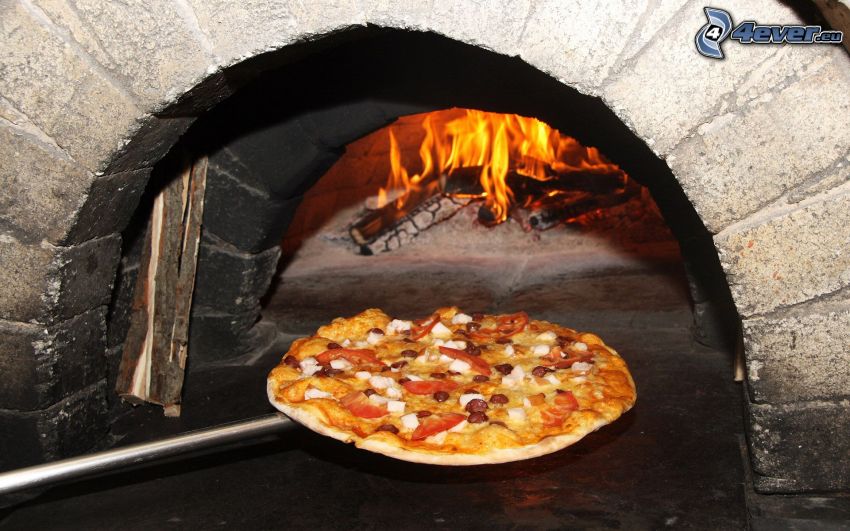 pizza, furnace, fire