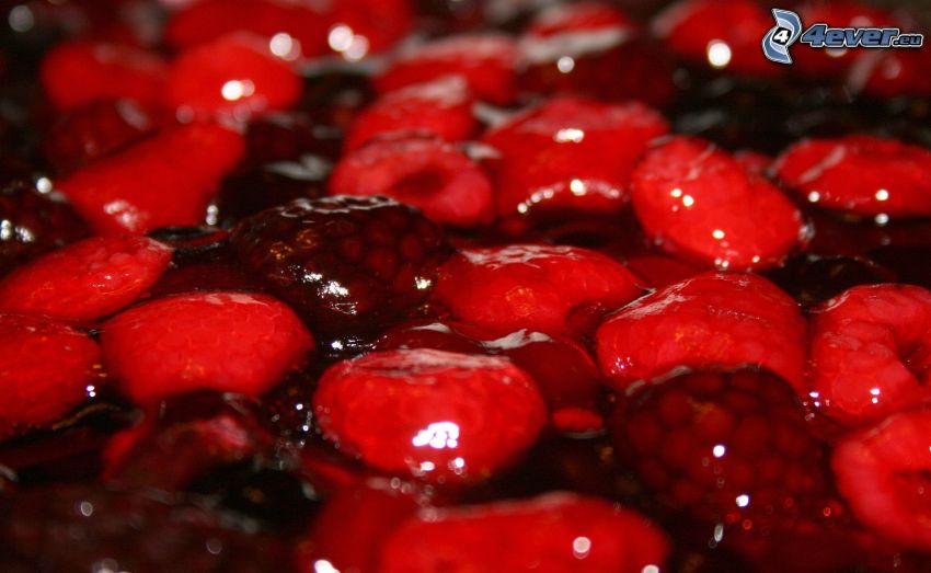 raspberries, gelatin
