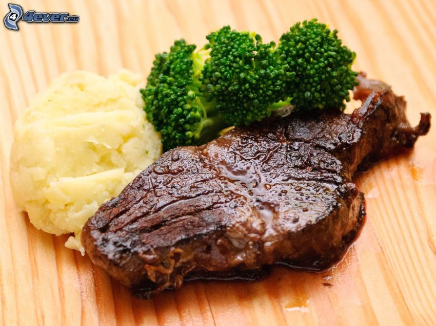 steak, broccoli