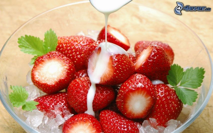 strawberries, cream, ice
