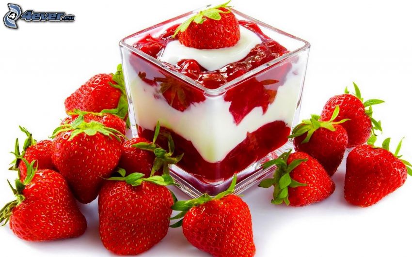 strawberries, cup, cream