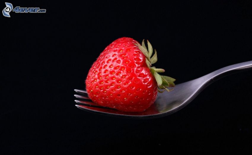 strawberry, fork