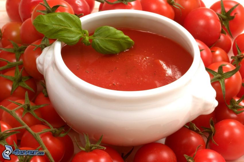 tomato soup, cherry tomatoes