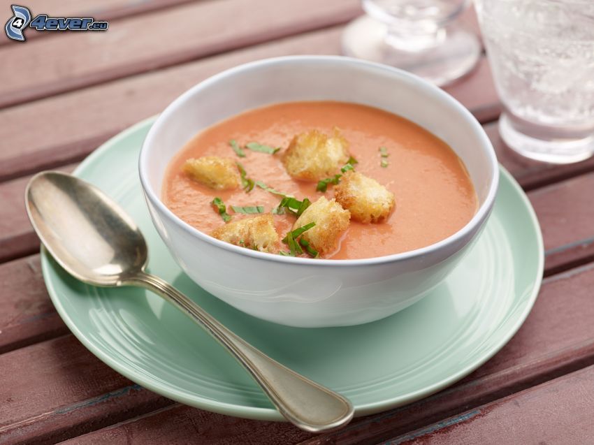 tomato soup, spoon