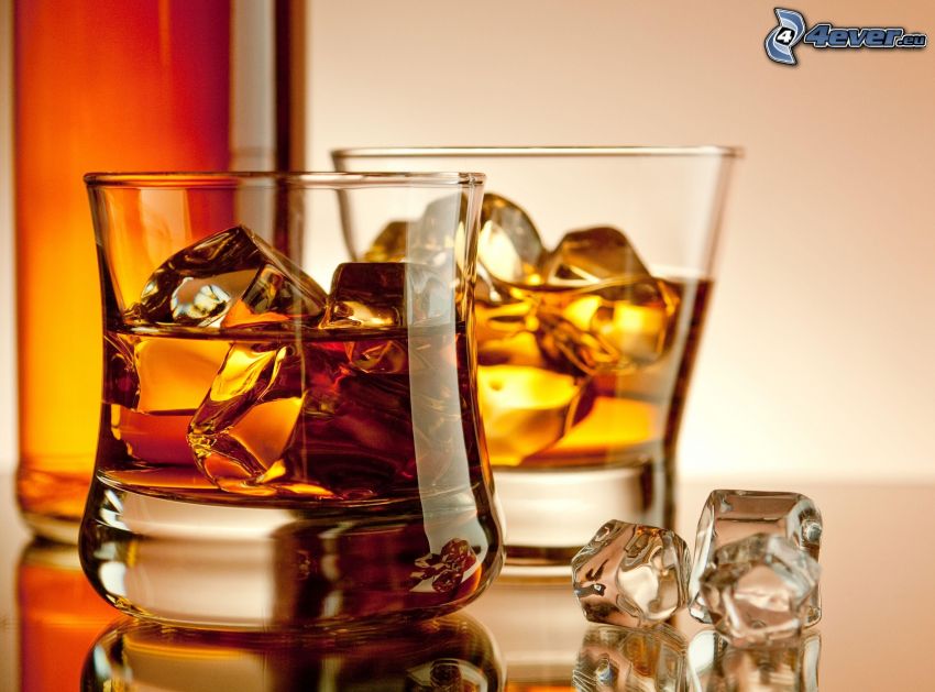 whisky with ice, glasses