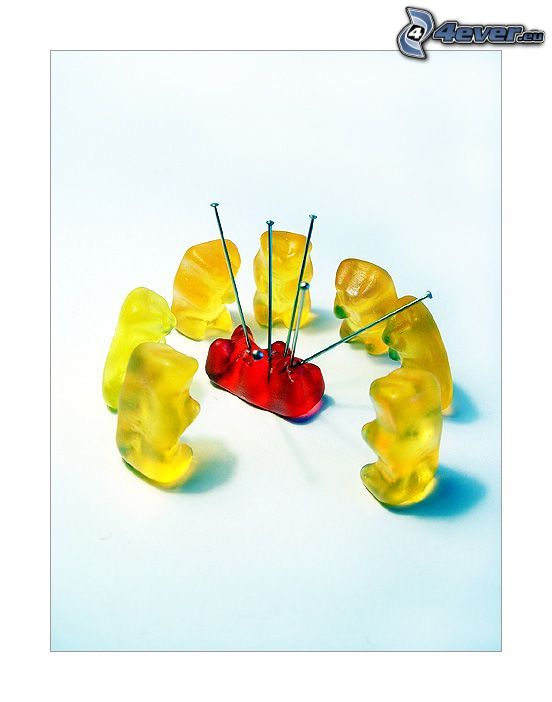 gummy bears, pins