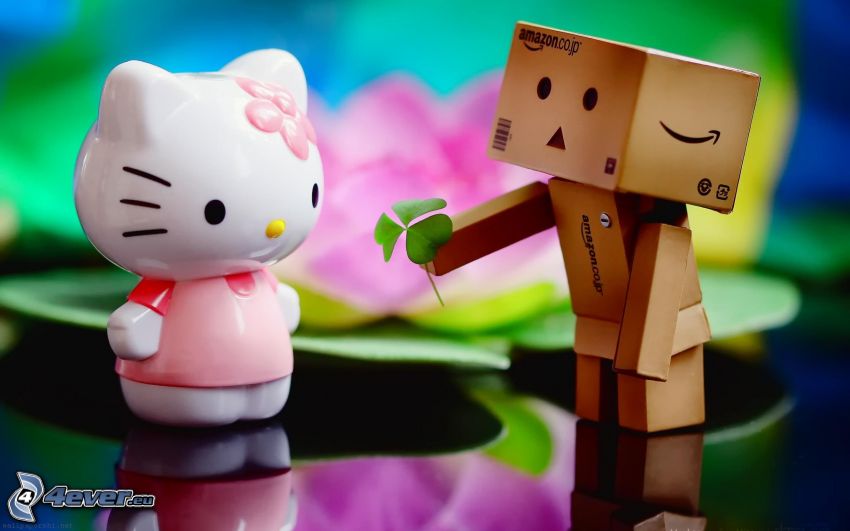 love, paper robot, Hello Kitty, clover