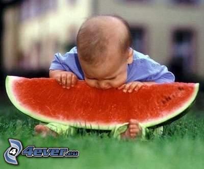baby, watermelon, grass