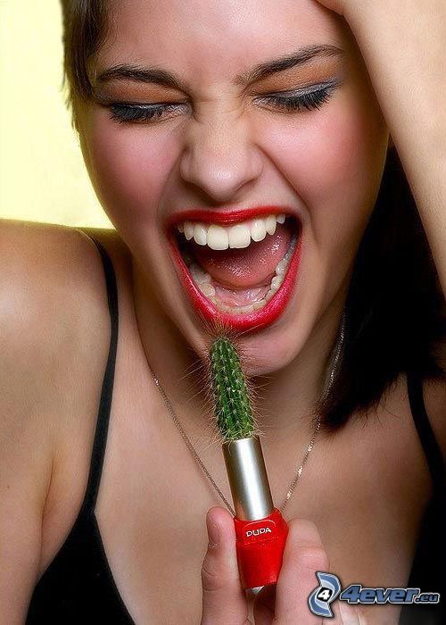 cactus, scream, woman, lipstick