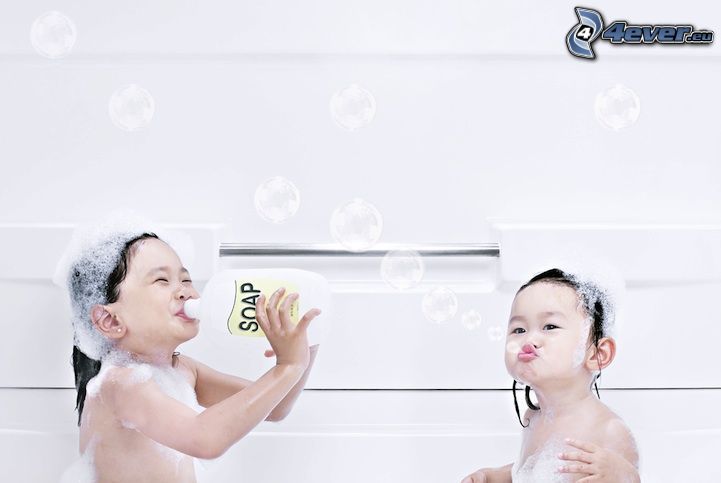 children, bubbles, bath, funny
