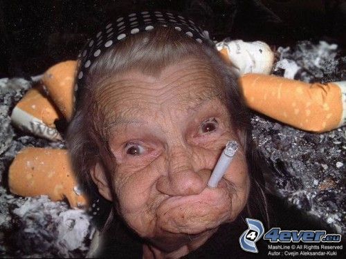 grandmother, cigarette