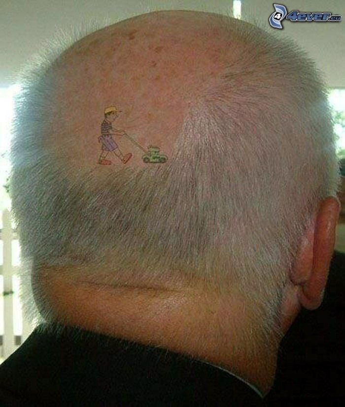 mower, tattoo, baldness