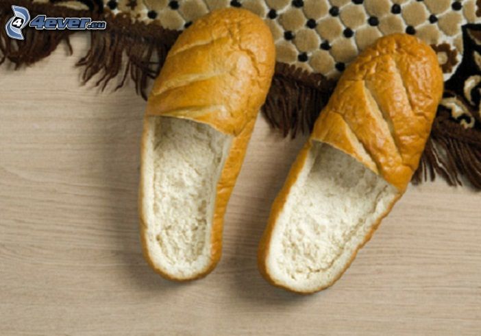 slippers, bread