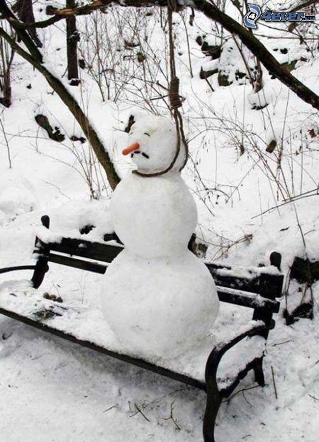 snowman, hangman, bench