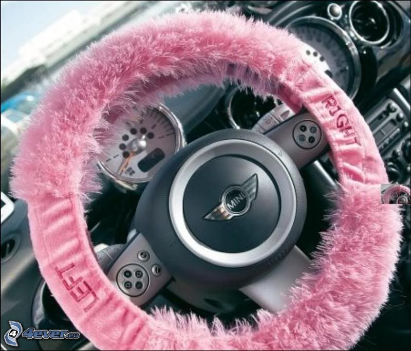 steering wheel, pink, Mini Cooper