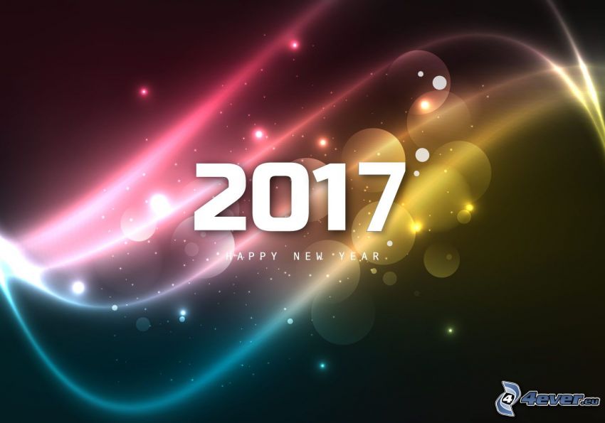 2017, happy new year, colored rings, colored lines