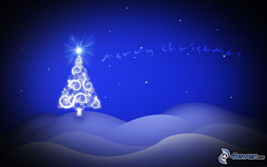 Merry Christmas, christmas tree, snow, cartoon
