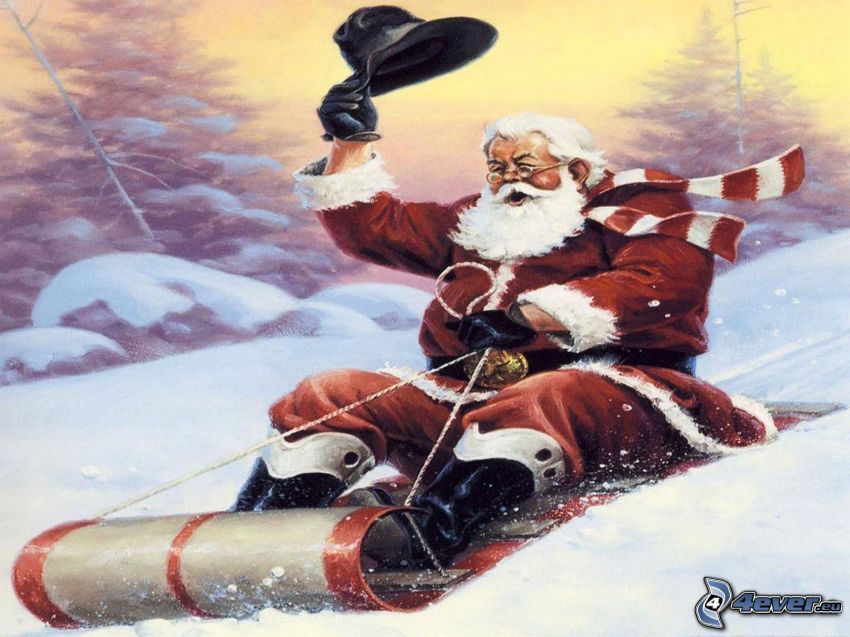 Santa Claus, sled, snow