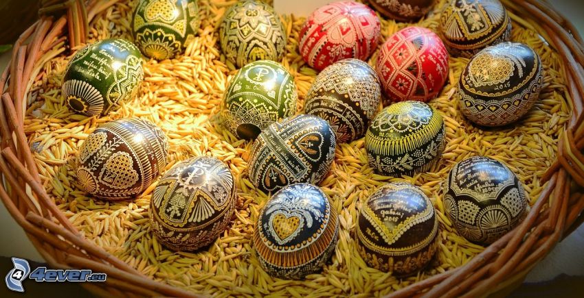painted Eggs, easter eggs, basket