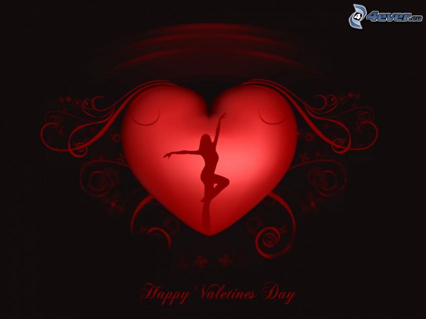 Happy Valentines Day, red heart, woman silhouette