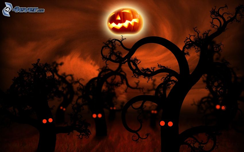 haunted tree, halloween pumpkin
