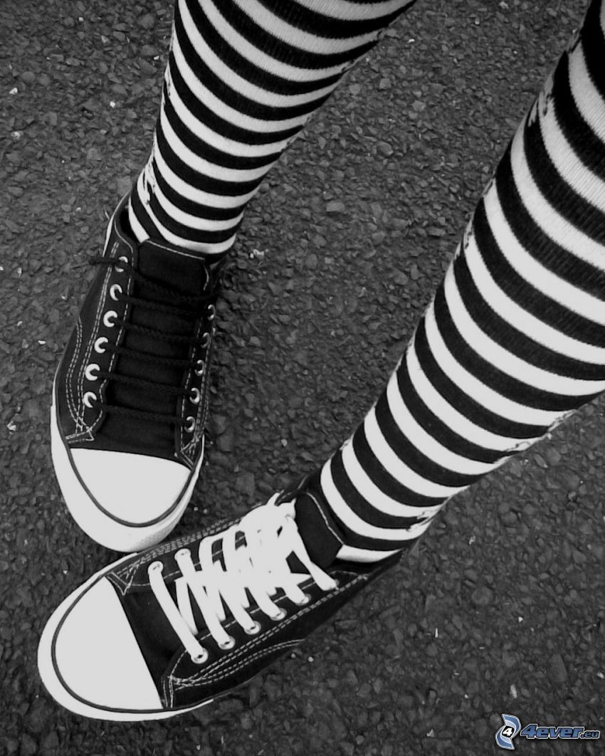 black sneakers, stockings, Converse